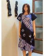 African Batik Dress (White Dark blue)